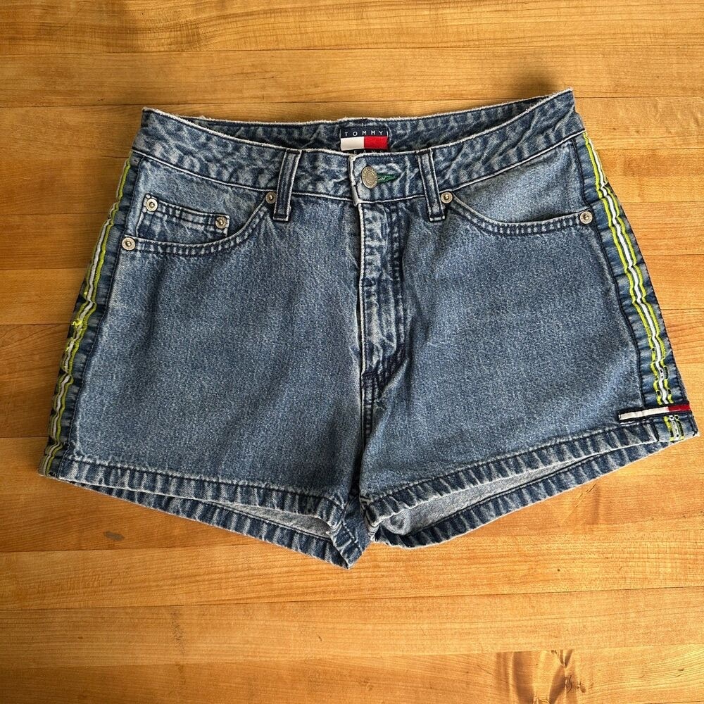 Y2K Tommy Hilfiger Short with Lime Green Racing Stripes